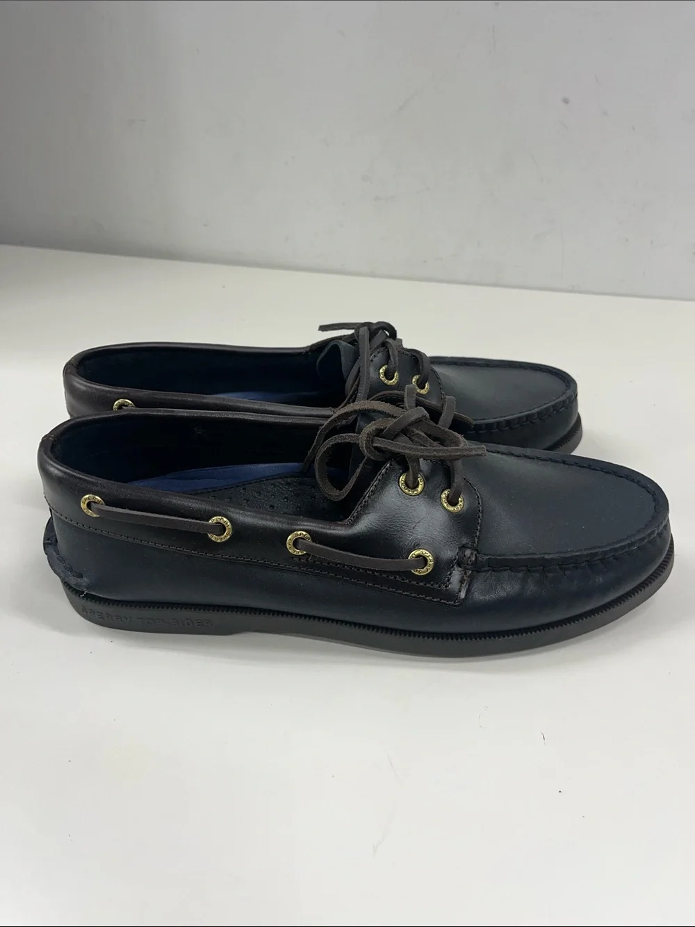 New Sperry Topsider AO 2-Eye Boat Shoe in Black/Brown Leather Mens 8M